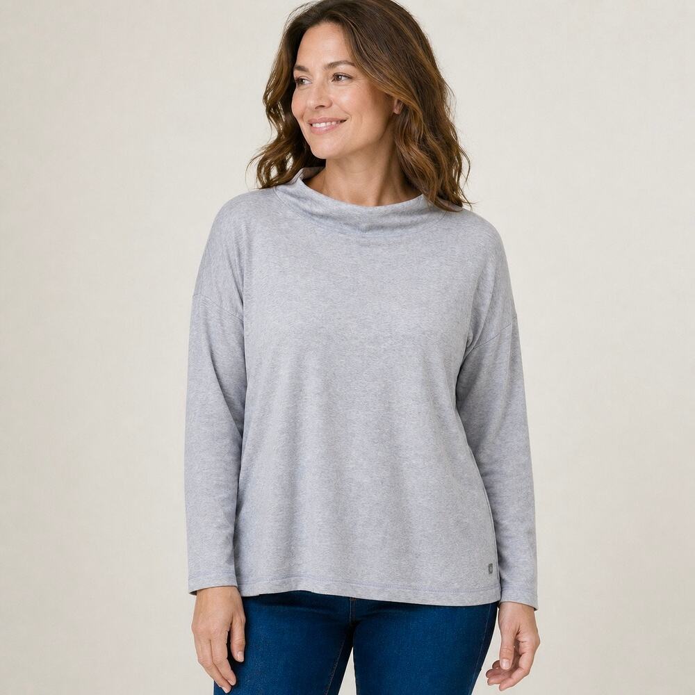 Talbots Sweater S Lavender Marled Cotton Mock Neck 3/4 Sleeve Pullover